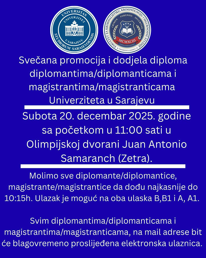 Obavijest - svečana promocija i dodjela diploma