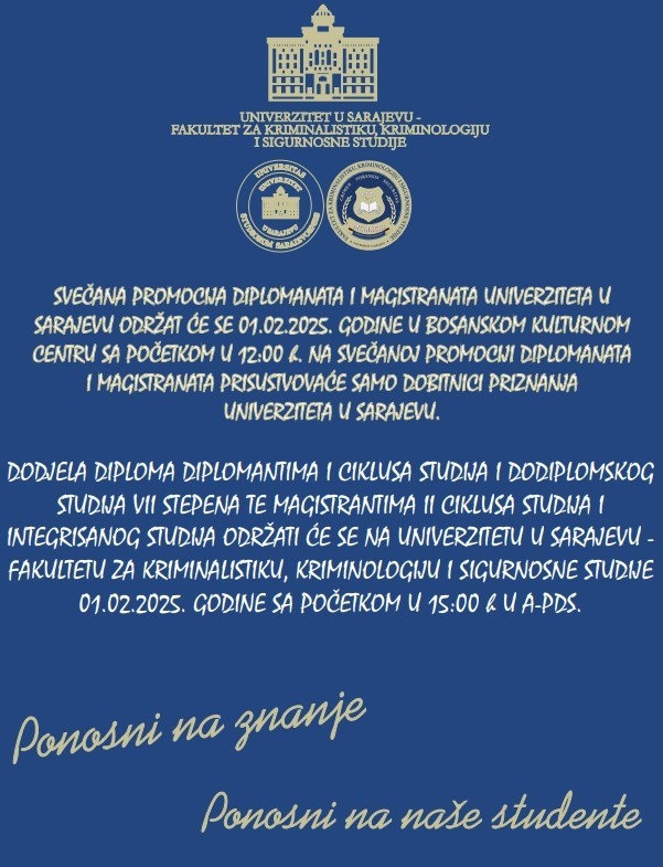 SVEČANA PROMOCIJA DIPLOMANATA I MAGISTRANATA UNIVERZITETA U SARAJEVU