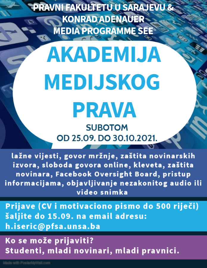 POZIV ZA UČEŠĆE U AKADEMIJI MEDIJSKOG PRAVA