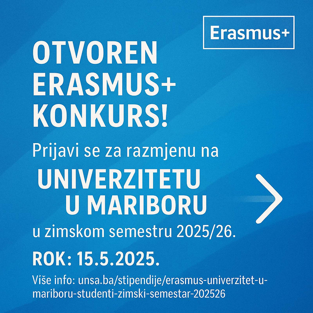 Otvoren Erasmus+ konkurs za mobilnost studenata u zimskom semestru 2025/26 na Univerzitetu u Mariboru
